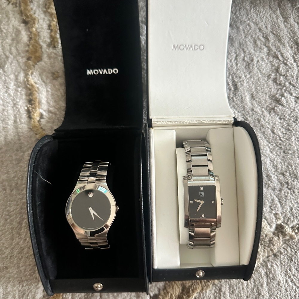 His and Hers Movado Silver Watch Set